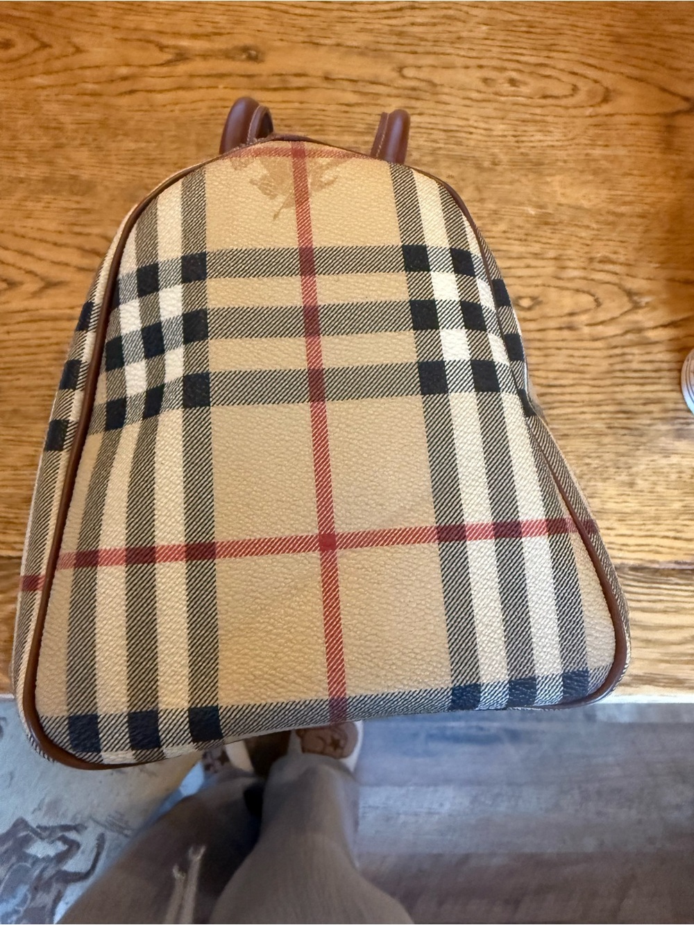 Burberry Classic Haymarket Check Pattern Brown Handle Woman’s Bag - Picture 3 of 16